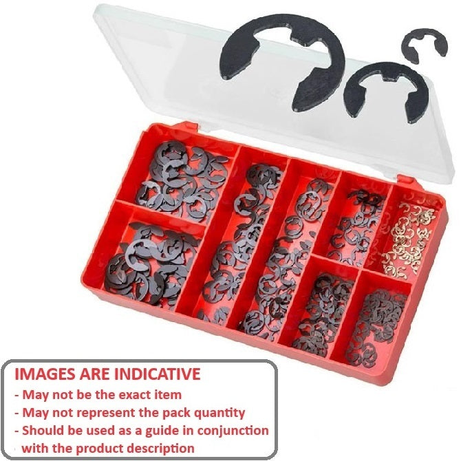 1093063 | AST-ECL-I-0300 --- Small Parts Assortment Kits - Selection E-Clips 300 - Imperial E-Clips - 12 Sizes from 1/8 to 7/8 - Carbon Steel
