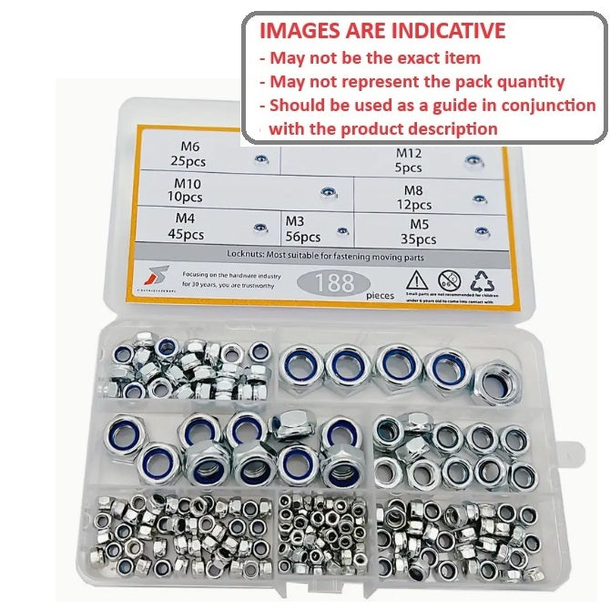 1126712 | AST-NNM-0188 --- Small Parts Assortment Kits - Selection Nuts 188 - 304 Stainless Nylon Insert Lock Nuts - Stainless Steel 304 Similar to A2, 18-8 HRB80