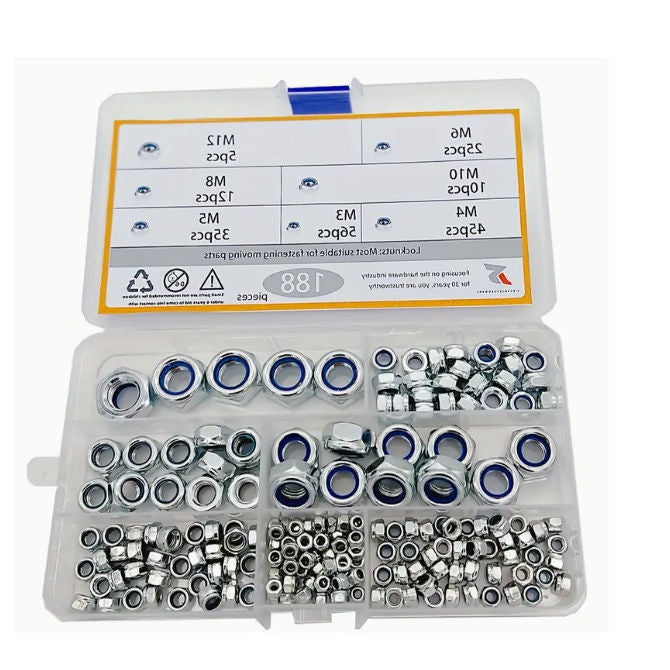 1126712 | AST-NNM-0188 --- Small Parts Assortment Kits - Selection Nuts 188 - 304 Stainless Nylon Insert Lock Nuts - Stainless Steel 304 Similar to A2, 18-8 HRB80