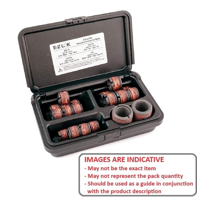 1035903 | AST-EZL-CL --- Assortments Thread Repair - Type Imperial UNC 4 Sizes 1/2 UNC to 1 inch UNC - 6 of 1/2-13, 7 of 5/8-11, 7 of 3/4-10, 2 of 1 Inch-8 EZ Lok - Steel Zinc Plated Insert
