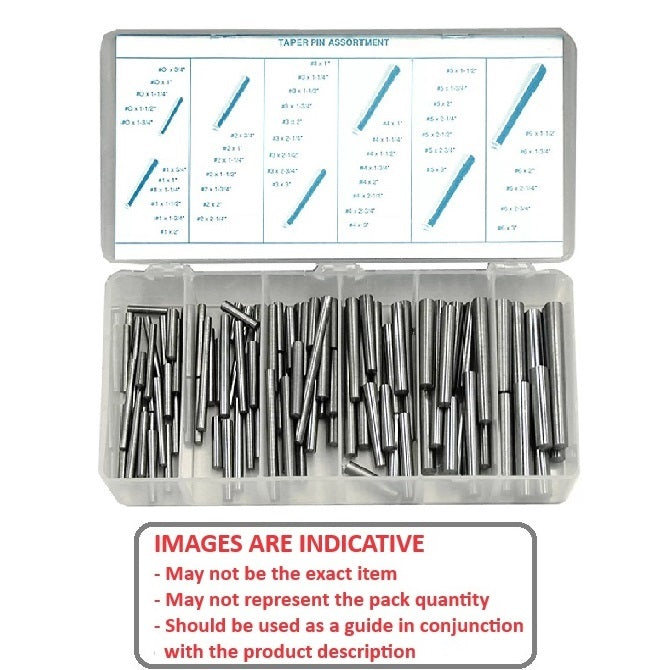 1149224 | AST-TAP-0-5-0100 --- Small Parts Assortment Kits - Selection Taper Pins 100 - No.0 to No.5, 3/4 to 2 inches long - Steel
