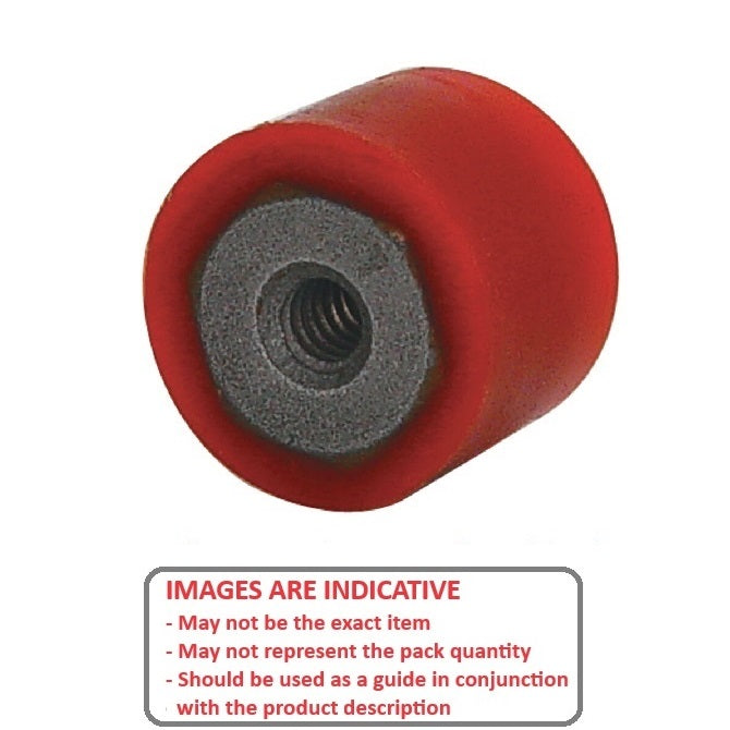 1133337 | AU-960RS (6 Pcs) --- Cylindrical Female Thread Bumpers - 25.4x25.4 mm - 1/4-20 UNC - 6.35mm - - Polyurethane Bumper