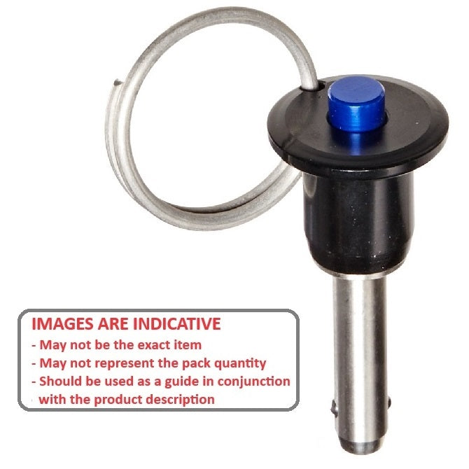 1073440 | BLP-064-0889-BT-S4 --- Ball Lock Pins - 6.35x88.9 mm - 304 Stainless Steel Shank / Aluminium Handle Button Handle Pin