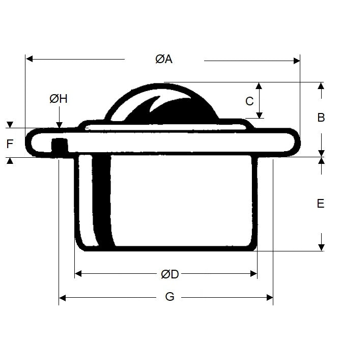 1218397 | BTU0610-019-F-SS --- Flange Mount Ball Transfer Units - 610 kg - 19x62 mm Standard - Stainless Steel AISI 420C and Zinc Plated Mild Steel