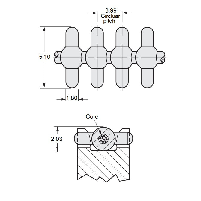 1216624 | PDBS040-0439-S (2 Pcs) --- Posi-Drive Belts - 438.9 mm - 4.6 kg - 183 4.00 mm Circular Pitch Single Core - Molded Polyurethane / Stainless Steel Belt