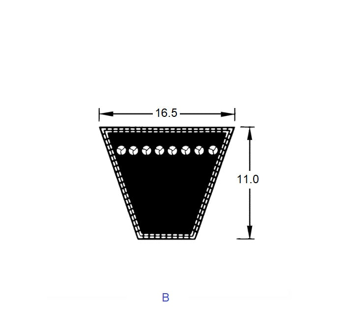 1218966 | BV16-00787-B31 (2 Pcs) --- Vee Belts - 787.0 - 31.0 in. - mm - - - 16.5 x 11.0mm B - Natural Rubber - Fabric Jacket Belt