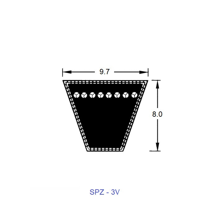 1218530 | BV10-00610-3V250 --- Wedge Belts - 609.9 mm - 9.7 x 8.0mm - Natural Rubber - Fabric Jacket Belt