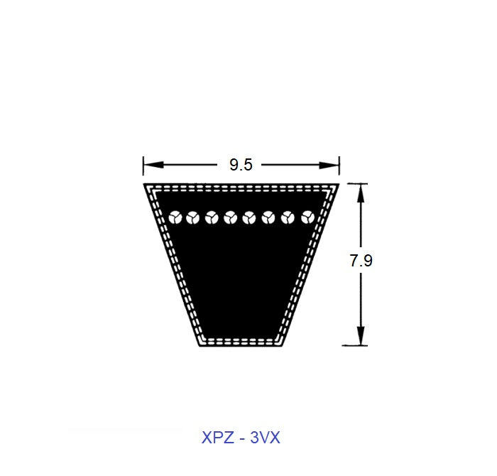1219235 | BV10-00851-3VX335 --- Wedge Belts - 850.9 mm - - - 9.5 x 7.9mm - Natural Rubber - Fabric Jacket Belt