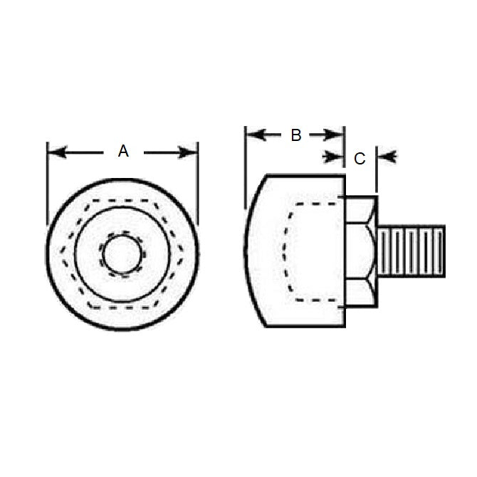 1118922 | FRB-343RS --- Cylindrical Male Thread Bumpers - 19.05x15.875 mm - 5/16-24 UNF - 7.94mm - Standard - Polyurethane