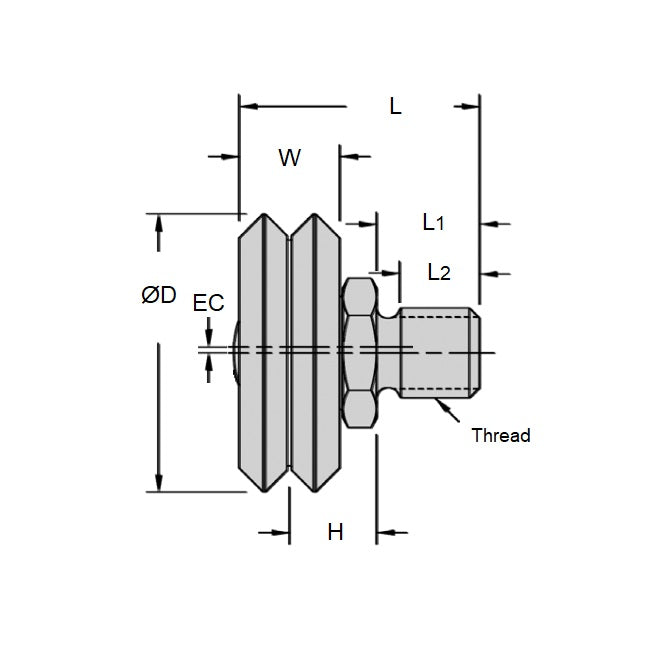 1000039 | DVWS0-POL --- Studded Guide Wheels Dual Vee - Size Reference 0 - 14.8x6.35 mm - Polymer Guide Wheel