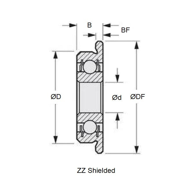 1050766 | SFR155A-ZZS-MC34-GR5-R-L23 (20 Pcs) --- Single Row Ball Bearings - 3.969x7.938x3.175 mm Flanged - Stainless Steel AISI 440C Bearing