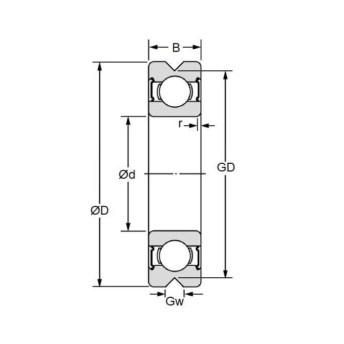 1067041 | V626-2RS-02-090-ECO --- Grooved OD Bearings - 6x19x6 mm Vee Groove - Chrome Steel Bearing