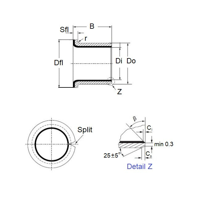 1079529 | BF0080-0100-0055-DP4 (10 Pcs) --- Flanged Bushes - 8x10x5.5 mm Split - DP4 Bush