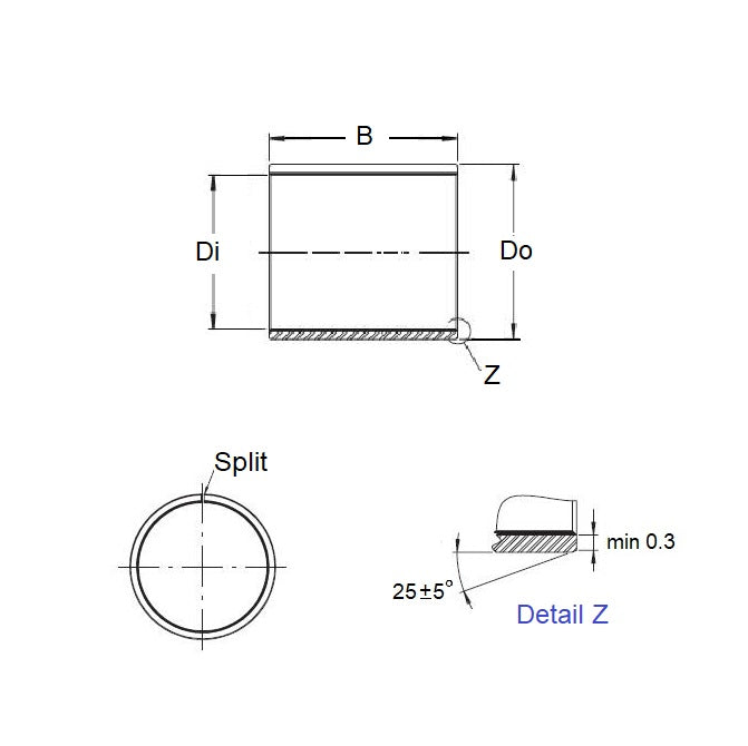 1044149 | BP0030-0045-0060-DU (5 Pcs) --- Unflanged Bushes - 3x4.5x6 mm Split - Steel DU with PTFE Bush