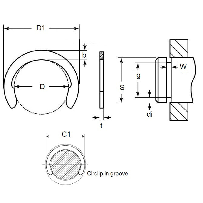 1075253 | CC-070-079-C (10 Pcs) --- Crescent Retaining Rings - 7.01x7.93x0.64 mm - Carbon Spring Steel Self Finish