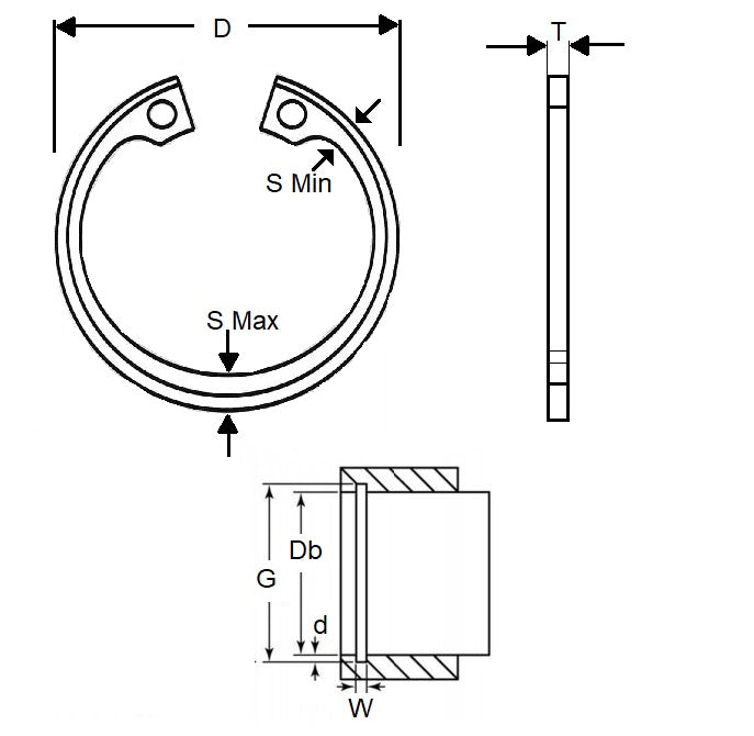 1145383 | CIB-03493-C (4 Pcs) --- Internal Retaining Rings - 34.93x1.22x37.54 mm Circlips - Carbon Steel Circlip
