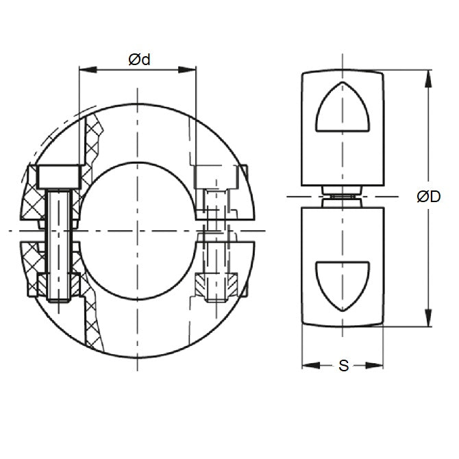 1152092 | COL-04000-060-15-2C-CS --- Shaft Collars - 40x60x15 mm Clamp Type - Steel, Black Oxide Coated Collar
