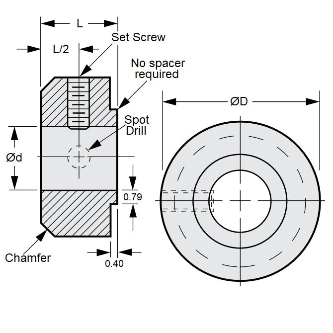 1044808 | COL-00300-008-04-IS-S3 --- 3x8x4 mm - Stainless Steel 303/304 Similar to A2, 18-8 HRB80 Collar