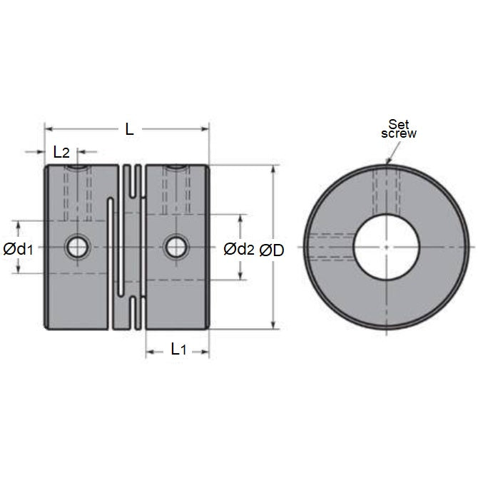 1038861 | CP-020-020-08-010-H-SL4-AL --- Slit Couplings - 2x2x8 mm 4 Slit Miniature - Aluminium Coupling