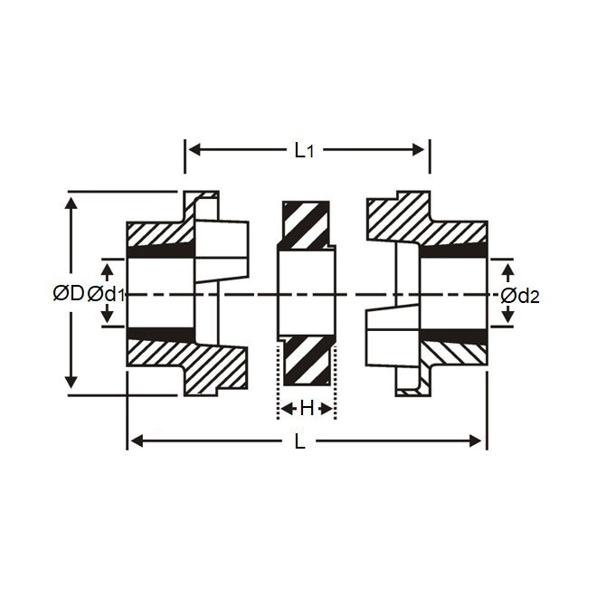 1089449 | CP-100-HUB-J-HRC-69 --- HRC Couplings - 10x10 mm - Coupling Half Pilot Bored - Steel