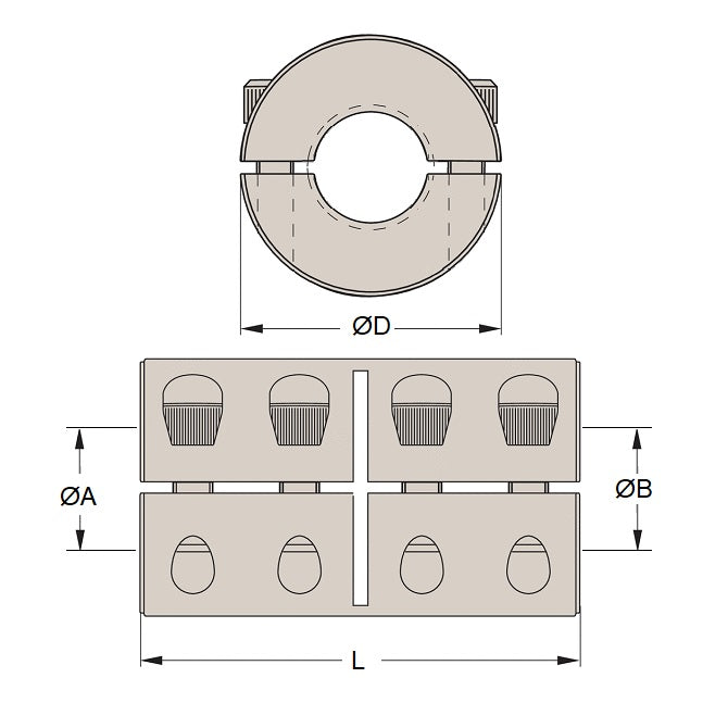 1109454 | CP-159K-127K-33-051-R2-SC --- Rigid Couplings - 15.875 - Keyed - 12.700 - Keyed - 33.32 mm Clamp - Steel