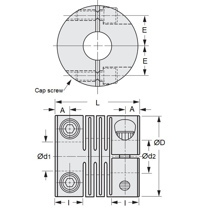 1109453 | CP-159-159-34-035-H-SL-ALP --- Slit Couplings - 15.875x15.875x34 mm Standard - Aluminium Alloy Coupling