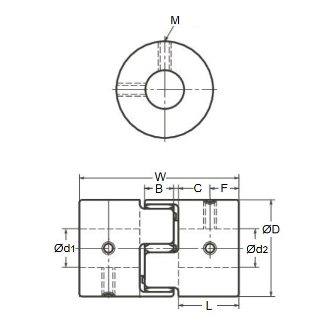 1109466 | CP-159K-191K-40-066-J-PU92G --- Spider Type C Complete Couplings - 15.875 - Keyed - 19.050 - Keyed - 39.9 mm - Aluminium with 92 Duro White Spider