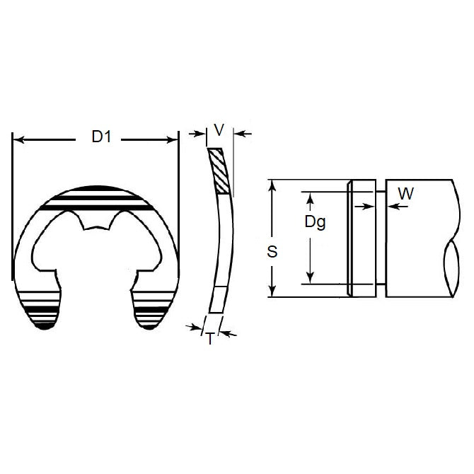 1048673 | ECB-0024-0032-S15 (100 Pcs) --- E-Clips Retaining Rings - 3.18x2.41x0.25 mm Bowed - Carbon Steel E-Clip