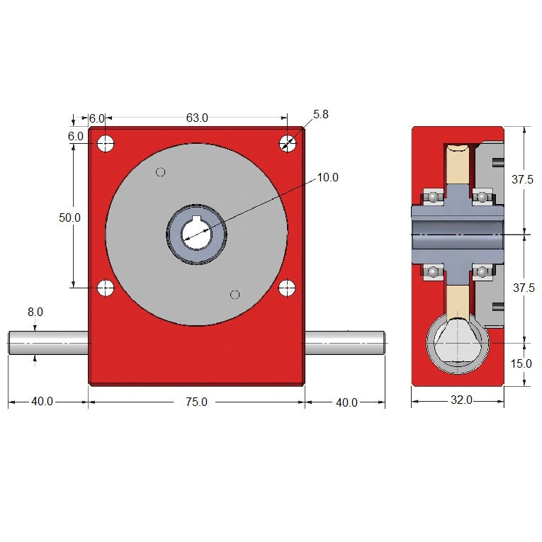 1166061 | P40-60 --- Cross Axis Gearboxes - Ratio 60 to 1 3°49 min 1 90 x 75 x 32mm - Steel Gearbox