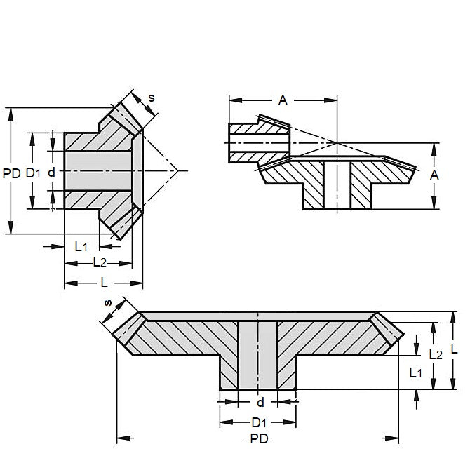 1038725 | GB-21B-M1-20-050-A --- Bevel Gears - Ratio 2 to 1 Small Gear Only - GB-21B-M1-40-060-A Module 1 Plastic - Acetal Gear