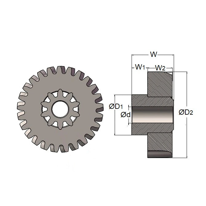 1130783 | GCL-013-M05-060-024-B (2 Pcs) --- Cluster Module 0.5 Brass Gears - 25 and 10 tooth 12.5 - 5.0 - 13.0 - 5.5 - Brass and Steel Gear