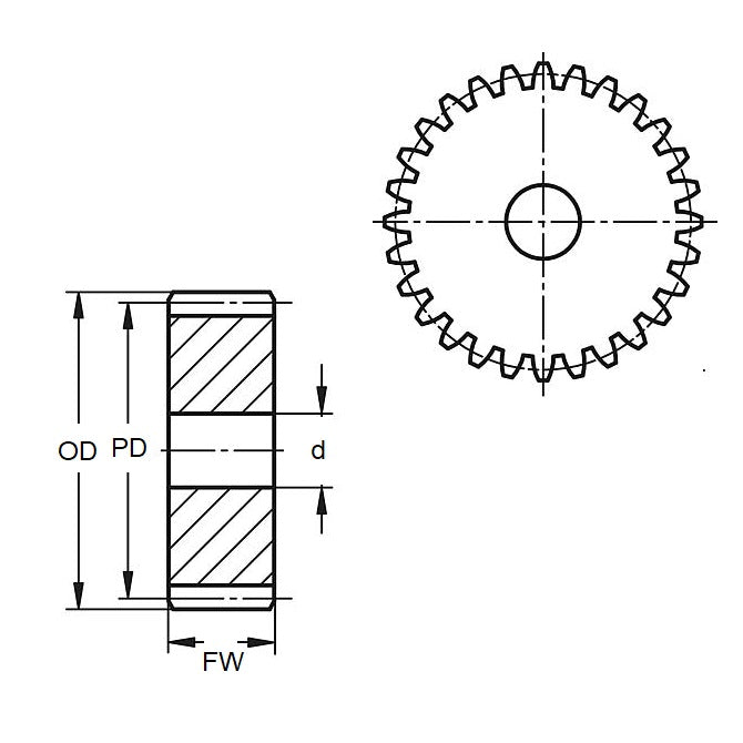 1172645 | G035B-70-M05-050-100-A-N (5 Pcs) --- Spur Gears - 70 tooth - 35x10 mm - Acetal - No Insert