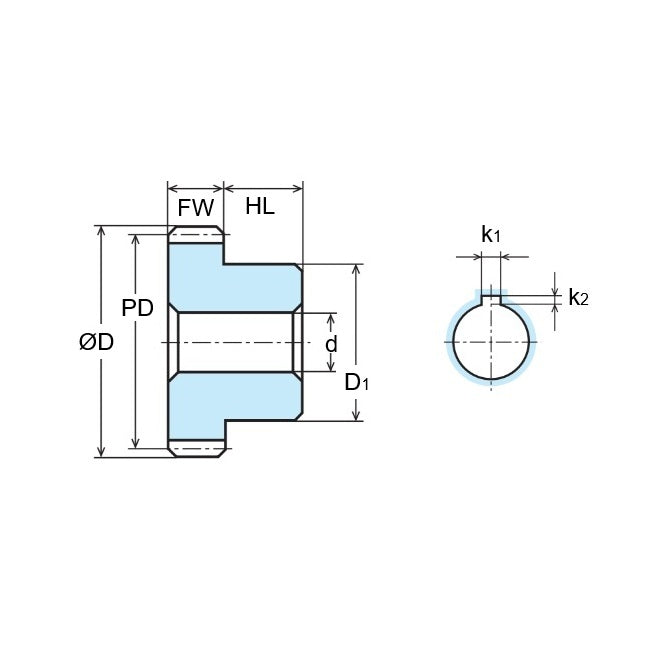 1131091 | G025B-025-M1-080-080F-CGK --- Spur Gears - 25 tooth - 25x8 mm Hubbed - Carbon Steel S45C Gear