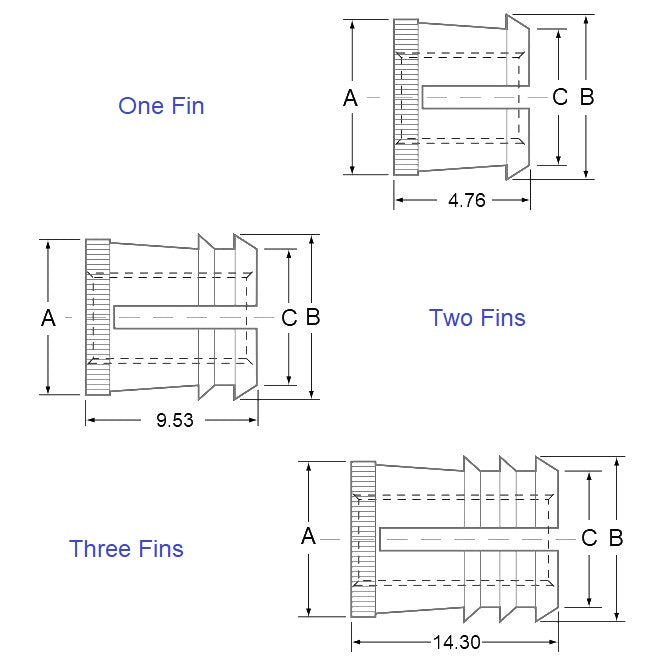 1070591 | IN-PF-064C-095-W (5 Pcs) --- Tapered Fit Finserts For Wood and Plastics Inserts - 1/4-20 UNC - 6.35mm - 8.33x14.3 mm