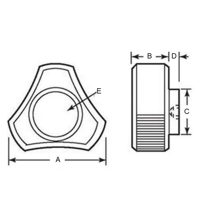 1057389 | KF048C-019-3L-BHST (750 Pcs) --- Lobe Knobs - 10-24 UNC - 4.76mm - 19.05x9.5 mm Three Lobe - Brass Knob