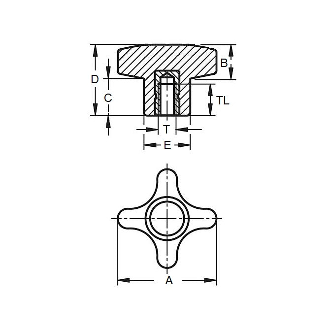 1055138 | KF042C-020-CS --- Cross Knobs - 8-32 UNC - 4.17mm - 20.07x7.9 mm Female - Brass Knob