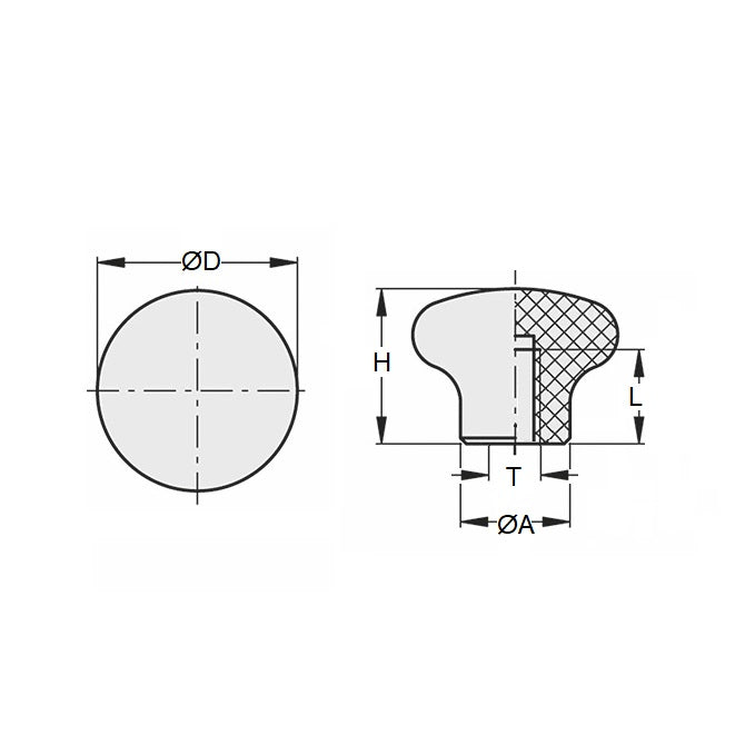 1067738 | KF060M-030-PP --- Push Pull Knobs - M6 - 6x1mm - 30x13.5 mm - Plastic Knob