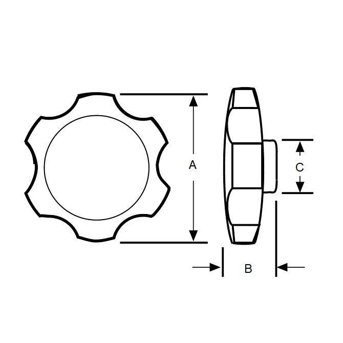 1072832 | KM064-038-ROS-B --- Thumb Knobs - 1/4 - 6.35mm - - Use Own Screw 38.1x11.9 mm For Cap Screws - Plastic Knob