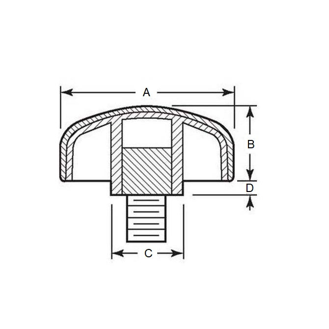 1072560 | KM064C-030-3LL-SFT --- Lobe Knobs - 1/4-20 UNC - 6.35mm - 29.97x25.4 mm Three Lobe - Zinc Plated Steel Knob