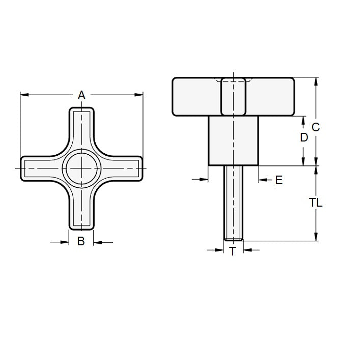 1059366 | KM048F-032-CS19 --- Cross Knobs - 10-32 UNF - 4.76mm - 31.75x19.1 mm Male - Plated Steel Knob