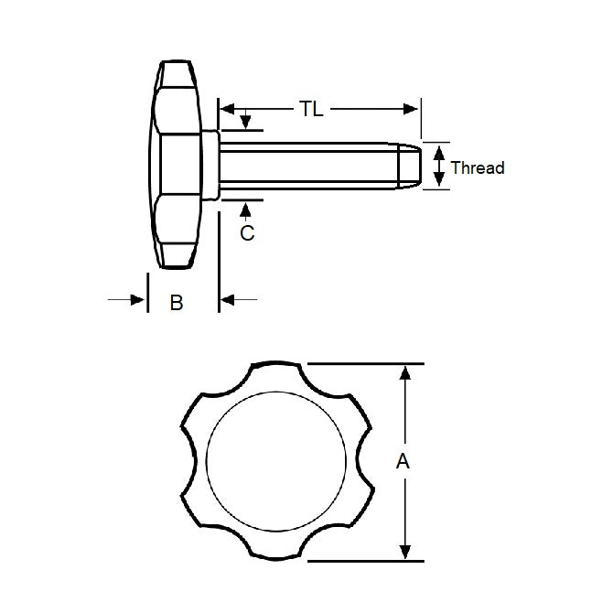 1072859 | KM064C-038-3810-ROS-G (5 Pcs) --- Thumb Knobs - 1/4-20 UNC - 6.35mm - 38.1x38.1 mm Male With Cap Screw - Plastic Knob