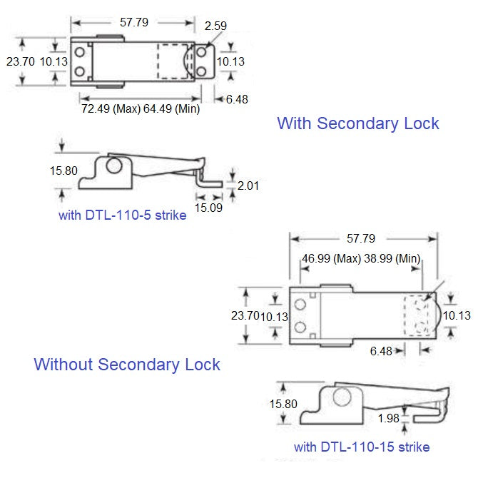1223500 | DTL-110AXRS --- 110 Series Latches - Latch Yes 7.87 mm Adjustable Grip
