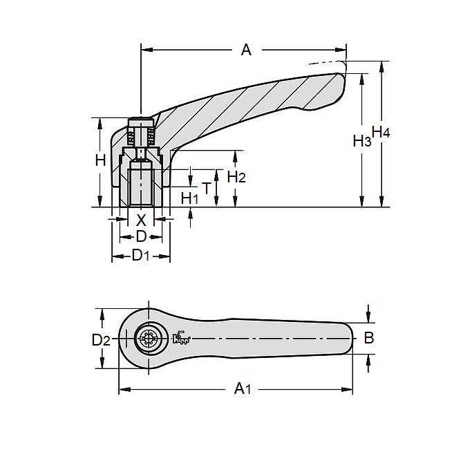 1064559 | CLB01M6-OUK --- Clamp Standard Levers - M6 - 6x1mm - 40 - 40 - Steel with Plastic Coat Lever
