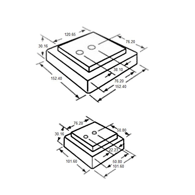 1199178 | MLM-1810-152-MC --- Levelling Studded Machine Mounts - 152.4 x 152.4 30.2 mm - 60 - Aluminium - Steel - Elastomer Duro 60 Mount