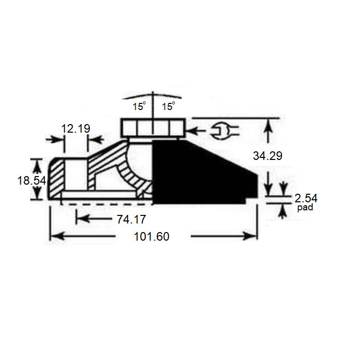 1102971 | MLF-127C-S3NY-2LH --- Levelling Socket Mounts - 1/2-13 UNC - 12.7mm - 101.6x18.5 mm Standard - Stainless Steel Mount