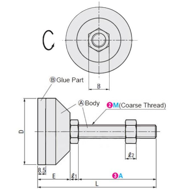 1092582 | MLM-100M-080-S4PP-ECO (4 Pcs) --- Levelling Studded Mounts - M10 - 10x1.5mm - 60x37 mm Economy - Stainless Steel 304 Similar to A2, 18-8 HRB80 Mount