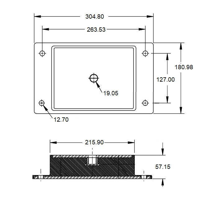 1221513 | MR4-4536 --- Rectangular 4 Bolt Mounts - 4535.9 Kg - 263.53x180.98 mm - Steel and Neoprene Mount