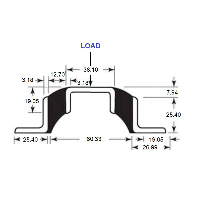 1182431 | MVIS-0091 --- Vibro Insulator Strips Mounts - 90.718 kg - 101.6x114.3 mm - Neoprene Rubber and Steel Mount