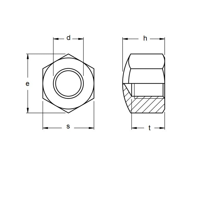 1068801 | NT060M-CP-S4 (8 Pcs) --- Cap Nuts - M6 - 6x1mm - 304 Stainless - 8.64 - 9.0 Nut