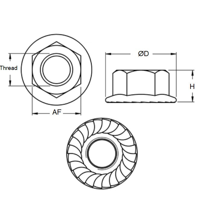 1093080 | NT100M-FS-S4 (5 Pcs) --- Flanged Nuts - M10 - 10x1.5mm - 304 Stainless Serrated Nut